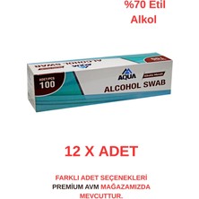 Aquamed (12 Adet) Alkollü Mendil Swab 100’LÜ – Cilt & Yüzey Temizleme Hijyen Mendili