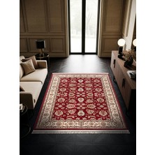 Cotto Home Fesane FN002J Bordo Pamuk Taban Etnik Çerçeve Desenli Salon Oturma Odası Halısı