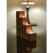 Dogal Ahşap Gürgen 4 Lü Şamdan Mumluk 20-15-10-5 cm Modern Tasarım