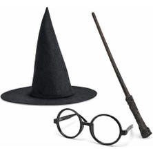 İlk El Grup Harry Potter Tarzı Çocuk Seti - Siyah Keçe Şapka, Asa, Gözlük Iegtgrs-34