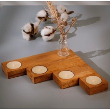 Dekoratif Şık Ahşap 4 Lü Mumluk,şamdan 5-10-15-20 cm Modern Tasarım - 1