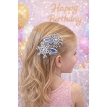 Vitrinmixmini 2'li Frozen Tarzı Kar Tanesi Taşlı Saç Tokası – Kız Çocuk Mavi Simli Toka Seti -Kutulu