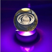 PremiumPort Renkli Kristal Cam Küre LED Işıklı Gece Lambası Satürn Dekorasyonu