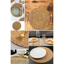 Munico 4'lü Amerikan Servis Set Dayanıklı Kaymaz Dokuma 35CM Placemat Runner Ahşap Hasır Yemek Servis Sunum