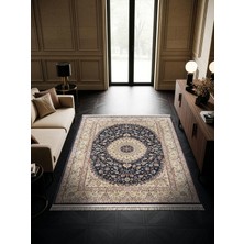 Cotto Home Fesane FN001M Lacivert Pamuk Taban Klasik Çerçeve Desenli Oturma Odası Halısı