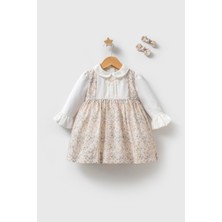 Myroka Kız Bebek Mevsimlik Çiçek Desen Elbise Ekru