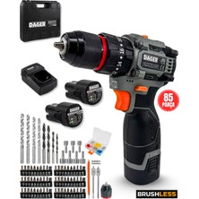 Dager BOLT 16.8V Kömürsüz Darbeli Şarjlı Matkap Vidalama Seti | 60Nm | Çift Akü + 85 Parça Aksesuar + Hızlı Şarj | Gri