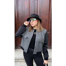 Keymood Kolları Saten Taşlı Gri Bomber Ceket