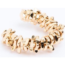 Jimmy Key Altın Rengi Geometrik Figürlü Parlak Kadın Kıkırdak Küpesi Aksesuar