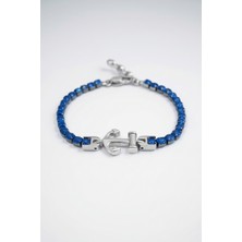 HERİF Erkek Çapa Motifli Parlak Lacivert Zirkon Taşlı Ayarlanabilir 18+3cm Çelik Bileklik