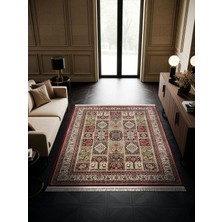 Cotto Home Fesane FN005R Bordo Pamuk Taban Afgan Desenli Salon Oturma Odası Halısı