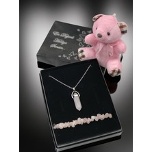 Masalsı Concept Sevgiliye Anlamlı Hediye | Pembe Ayıcık ve Doğal Taş Kolye Bileklik Seti