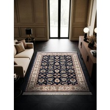 Cotto Home Fesane FN002M Lacivert Pamuk Taban Etnik Çerçeve Desenli Oturma Odası Halısı