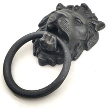 İlk El Grup Antika Tarz Dekoratif Pirinç Aslan Kapı Tokmağı, Taktak - 102X130 Mm, Oksit Iegtgrs-34