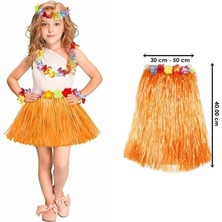 Die Grup Yetişkin ve Çocuk Uyumlu Turuncu Renk Püsküllü Hawaii Luau Hula Etek 40 cm DIE-RSTG34