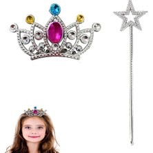 İlk El Grup Çocuklar Için Taraklı Prenses Tacı ve Prenses Yıldız Asa Seti Gümüş Iegtgrs-34