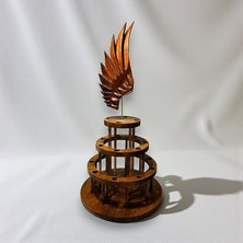 Wood Carving Hub El Oyması Kanat Figürlü 20’li Ahşap Şarap Tıpası Sergileme Standı, 3 Katlı Koleksiyonluk Tıpa Tutucu