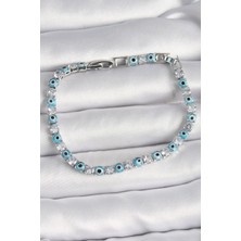 DS LLC Pirinç Gümüş Renk Su Yolu Zirkon Taşlı Nazar Boncuklu Kadın Bileklik - TJ-BB6647 Iegtgrs-34