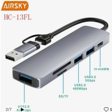 İlk El Grup Airsky HC13FL 5 In 1 USB Type-C 2 In 1 Çevirici Iegtgrs-34