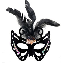 İlk El Grup Siyah Renk Siyah Süet Kaplama Tüylü Figür Parti Maskesi 24X18 cm Iegtgrs-34