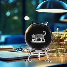 PremiumPort Şık Metal Ayaklı Kedi Tasarımlı 3D Cam Küre 6cm Dekoratif Parça