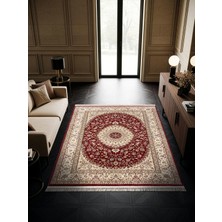 Cotto Home Fesane FN001J Bordo Pamuk Taban Klasik Çerçeve Desenli Göbekli Salon Oturma Odası Halısı