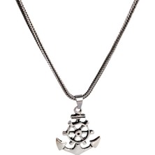 Gümüş Çapa Gemi Dümeni Tasarım Erkek Kadın Kolye Doğum Günü Hediye 55CM