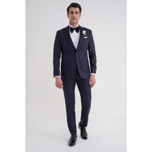 Efor Erkek Slim Fit Çıkarılabilir Saten Yaka Yelekli Lacivert Damatlık Smokin Takım Black 077