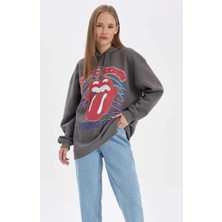 İsra Ayyıldız Moonstar Collection Gri Cool Rolling Stones Smile Lip Kapüşonlu Sweatshirt