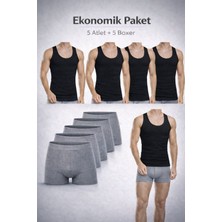 Qulat Erkek Atlet Boxer Seti 10’lu Ekonomik Paket – 5 Atlet + 5 Boxer Pamuklu Iç Giyim