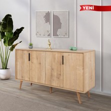 EVMO Home 4514 Sırma Konsol 150 cm ( Ahşap Ayaklı , Metal Kulplu ) , Safir