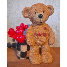 Satori Design El Boyama Kalpli Love Yazılı Ayıcık Teddy Bear Obje Sevgiliye Hediyelik Ürün(Bej)