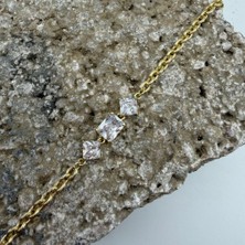 Mare Accessories Üç Taş Detaylı Gold Zincir Bileklik