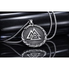 Paslanmaz Çelik Antik Gümüş Renk  Viking Sembolü Valknut Erkek Kolye