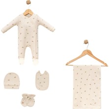 Myroka Lale Desen Battaniyeli 5'li Tulum Set Krem