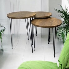 Mobilyacın Zigon Sehpa 3'lü Yuvarlak Model Metal Tel Ayak ( Barok )