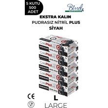 CoreMed Ekstra Kalın Nitril Siyah Plus Muayene Eldiveni L - 5 Paket 50'li