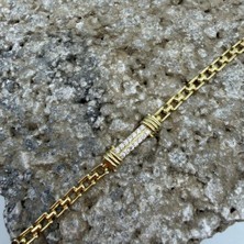 Mare Accessories Taş Şerit Detaylı Gold Zincir Bileklik