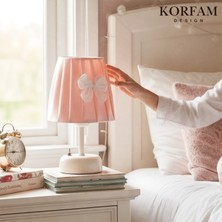 KorFam Pembe Saten Kumaş Kız Çocuk Odası Pilli Masa & Gece Lambası