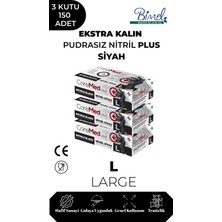 CoreMed Ekstra Kalın Nitril Siyah Plus Muayene Eldiveni L - 3 Paket 50'li