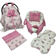 Happy Baby Dikiş Atölyesi 5 Parça Müslin Waffle Babynest Seti Taşınabilir Bebek Yatağı Pike Yastık Puset Takımı Örtüsü Minderi