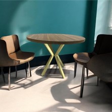 Mobilyacın Ceviz Yuvarlak Yemek Masası Gold Renk Ayak