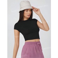 Risil-Nu Company Yeni Sezon Slim Fit Tam Kalıp Esnek Siyah Crop T-Shirt