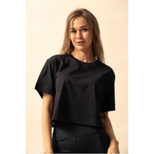 Risil-Nu Company Yeni Sezon Oversize Rahat Kalıp Siyah Crop T-Shirt