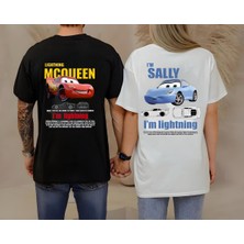 Risil-Nu Company Yeni Sezon Pamuklu Rahat Kesim Sevgili Kombini Sally & Mcqueen Cars Baskılı Oversize T-Shirt