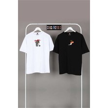 Risil-Nu Company Yeni Sezon Unisex Siyah-Beyaz Oversize Çift Kombinleri 2'li T-Shirt