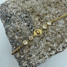 Mare Accessories Taş Detaylı Spiral Merkezli Gold Zincir Bileklik
