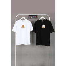 Risil-Nu Company Yeni Sezon Unisex Siyah-Beyaz Oversize Çift Kombinleri 2'li T-Shirt