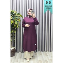 Elmas Tesettür Kadın Giyim Büyük Beden Yırtmaçlı Kolu Lastikli Spor Tek Renk Tunik