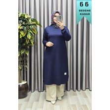 Elmas Tesettür Kadın Giyim Büyük Beden Yırtmaçlı Kolu Lastikli Spor Tek Renk Tunik